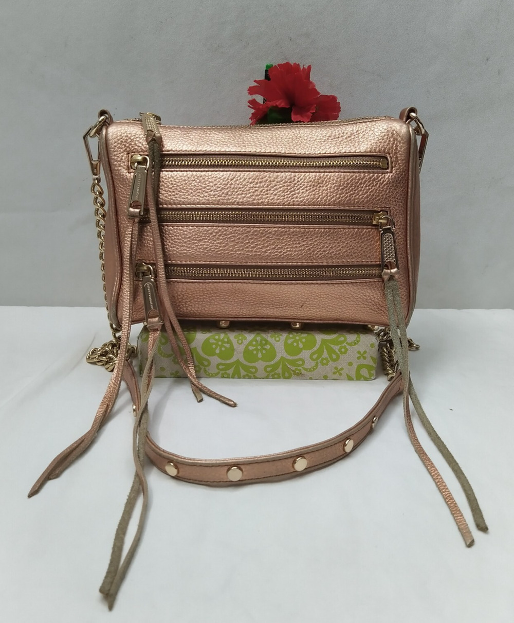 Rebecca Minkoff Rose Gold Leather Zipper Closure Crossbody Bag